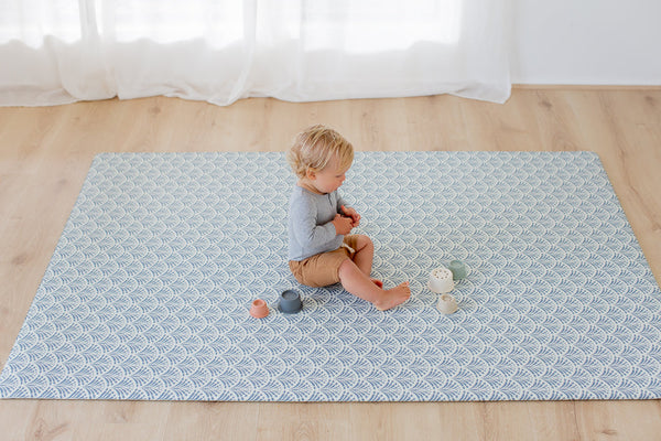 LARGE: Dusty Blue Scallops / Dark Grey Scallops Play Mat