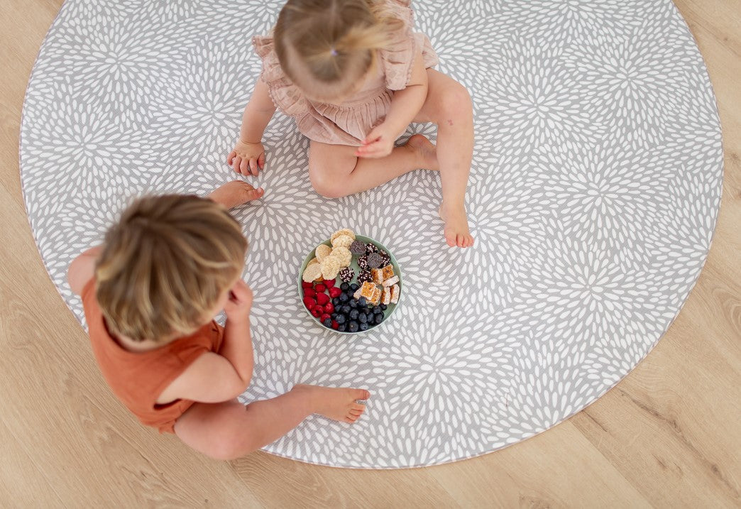 ROUND: Grey Petal / Mint Green Stripes Play Mat