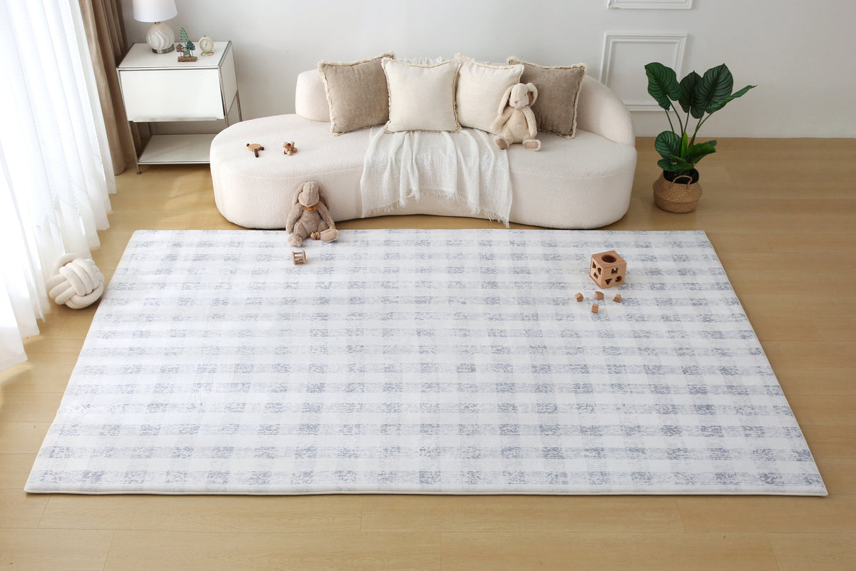 Plush Play Mat - Gingham - Denim