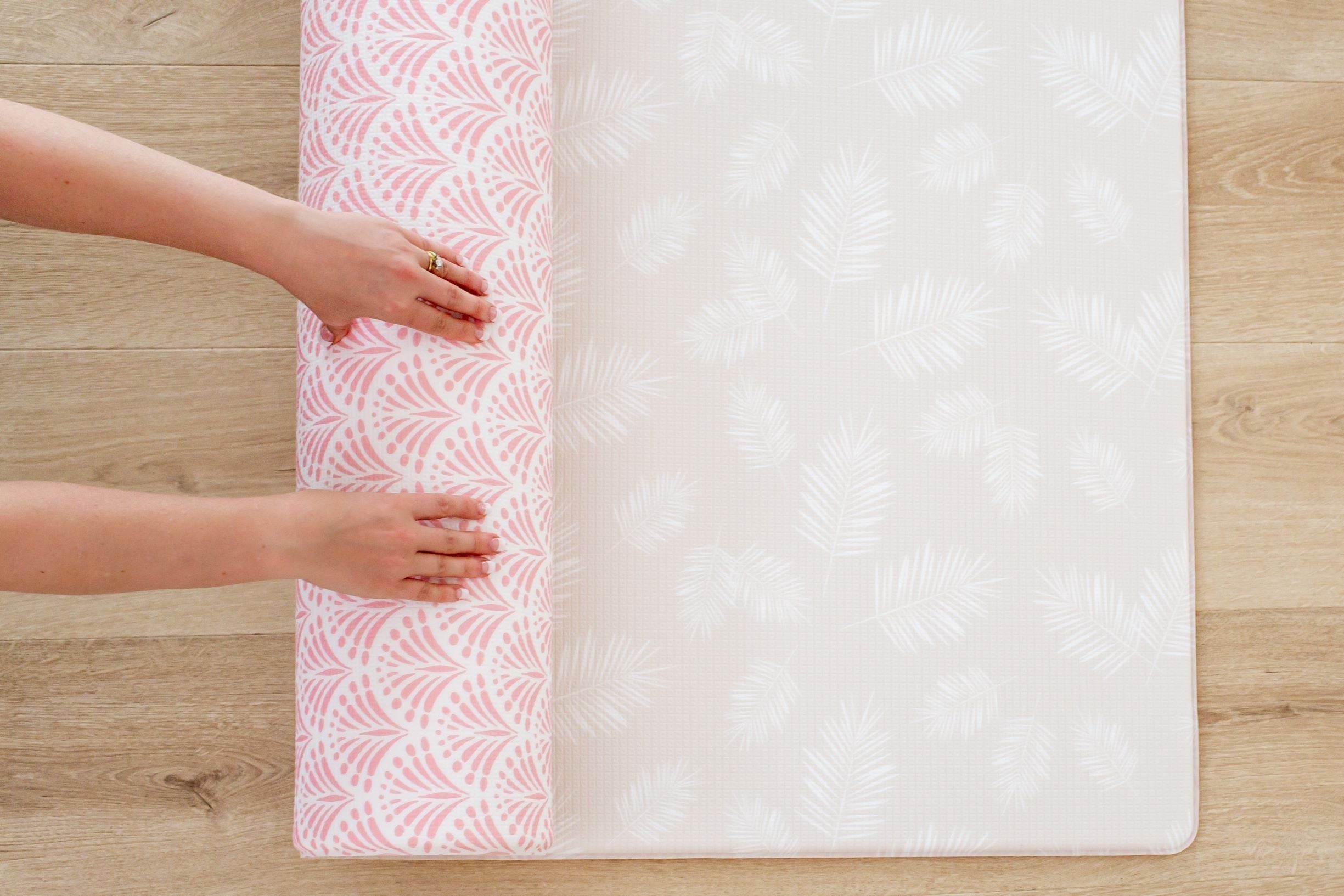 SMALL: Pink Scallops / Neutral Palm Leaf Play Mat