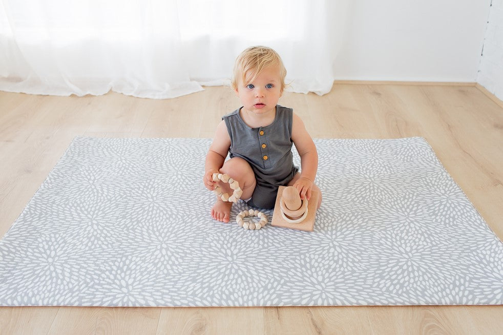 SMALL: Grey Petal / Mint Green Stripes Play Mat