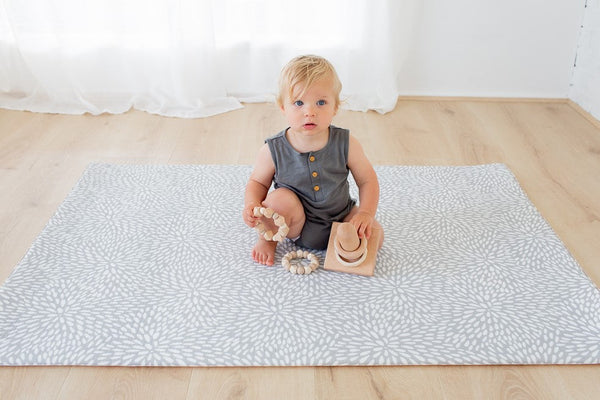 SMALL: Grey Petal / Mint Green Stripes Play Mat