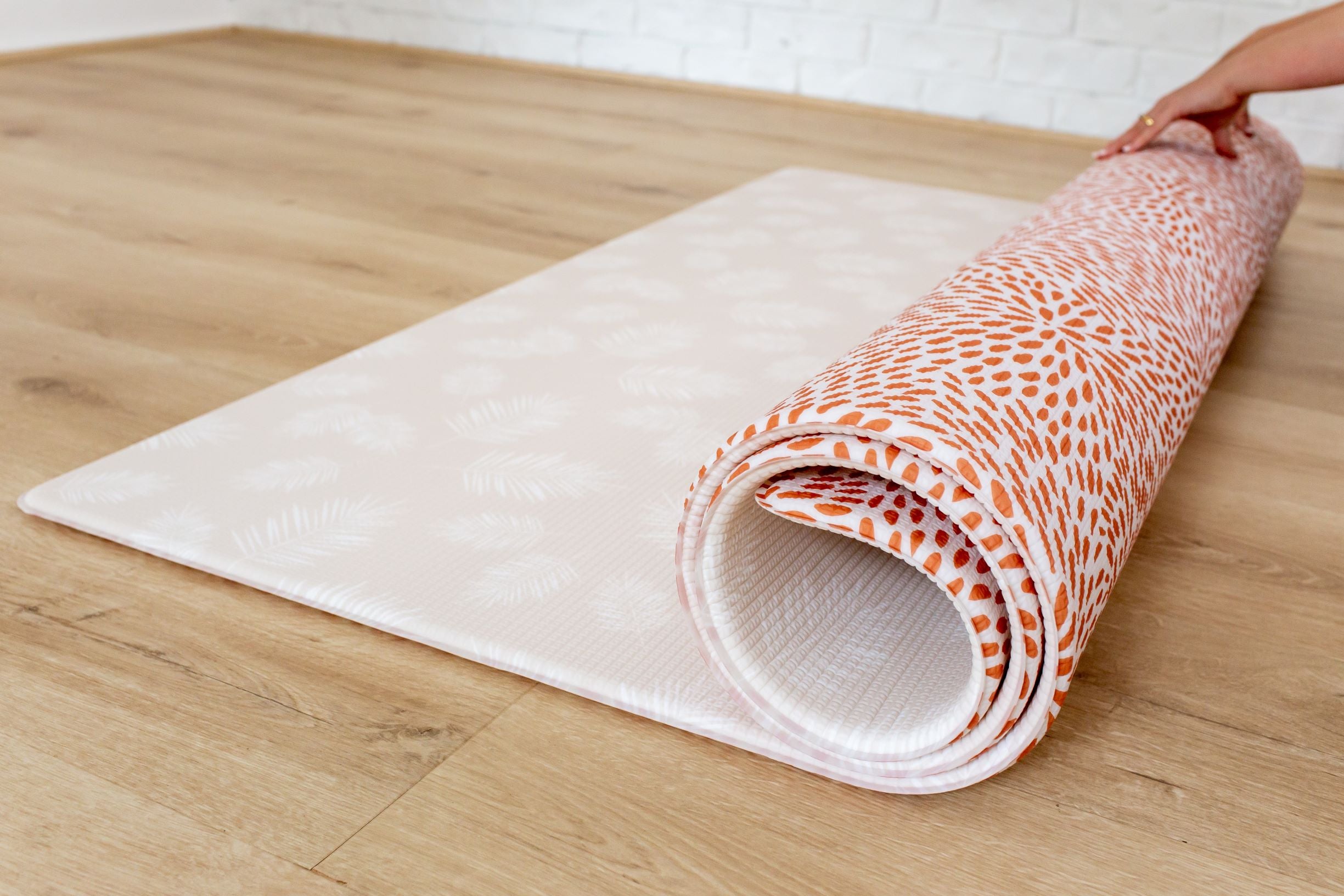 LARGE: Rust Petal / Neutral Palm Leaf Play Mat