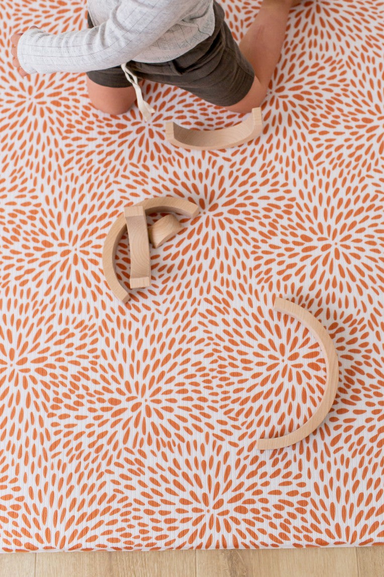 LARGE: Rust Petal / Neutral Palm Leaf Play Mat