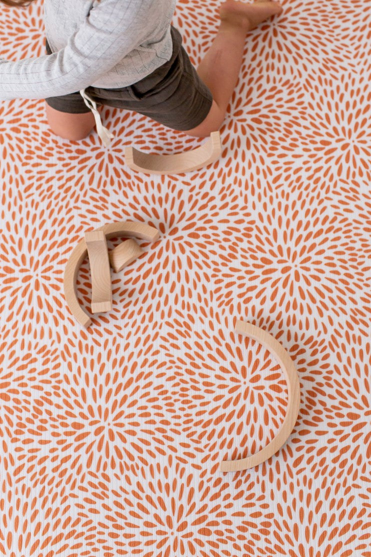 ROUND: Rust Petal / Neutral Palm Leaf Play Mat