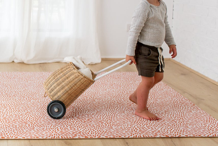 LARGE: Rust Petal / Neutral Palm Leaf Play Mat