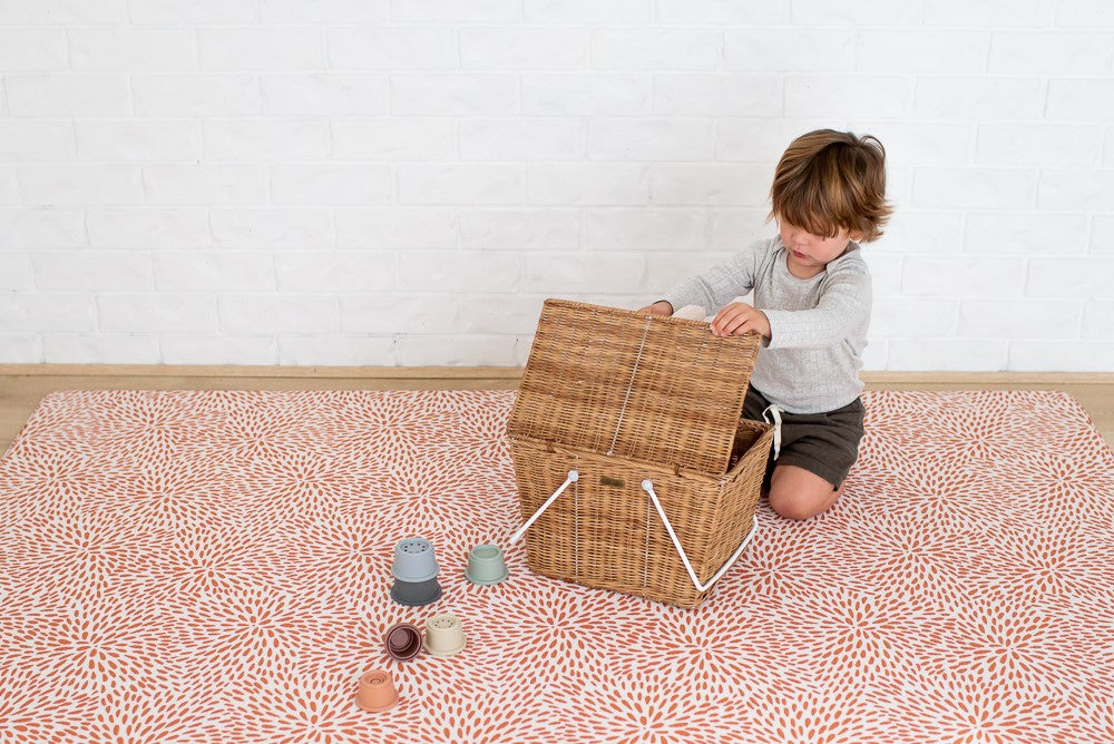 LARGE: Rust Petal / Neutral Palm Leaf Play Mat