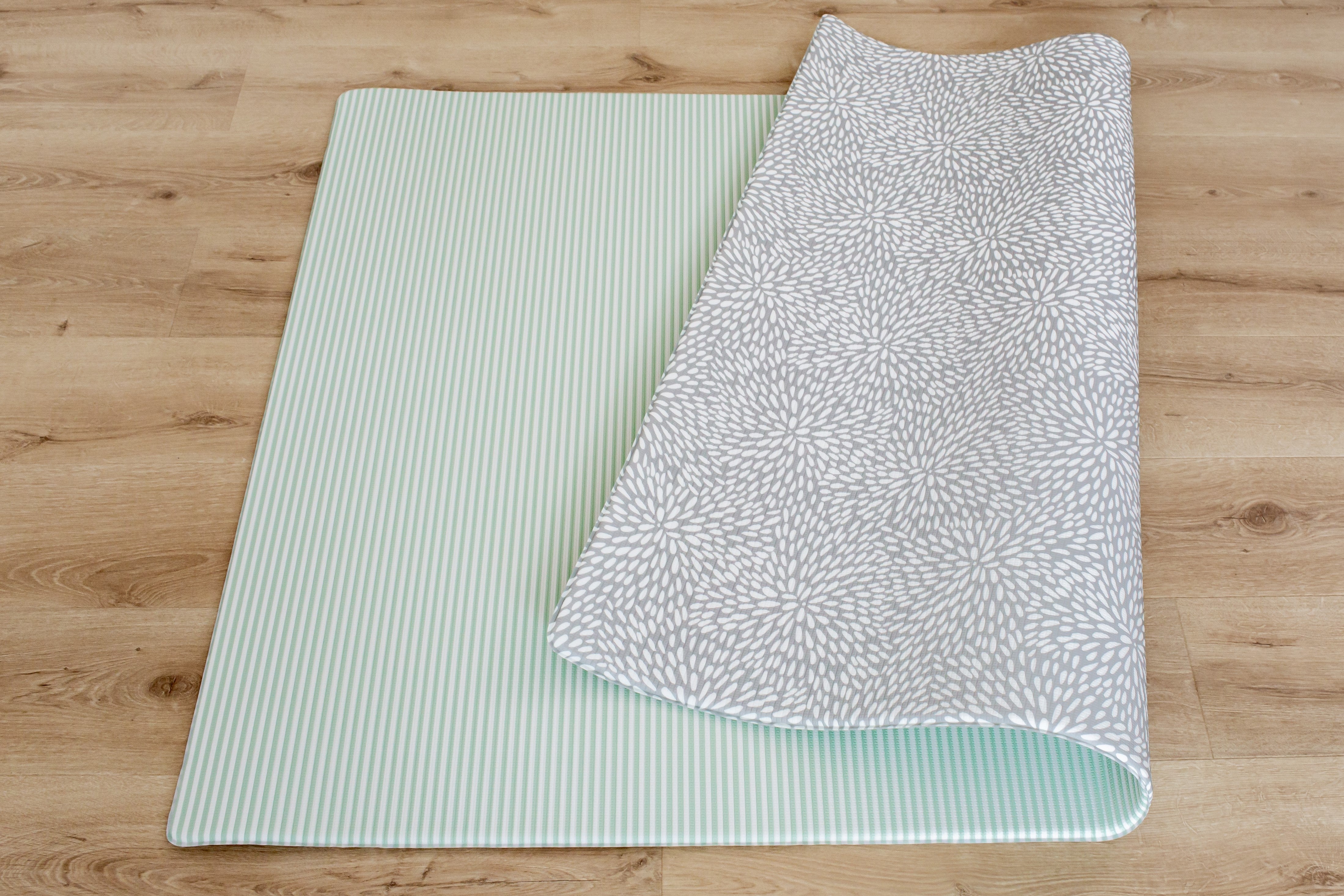 LARGE: Grey Petal / Mint Green Stripes Play Mat