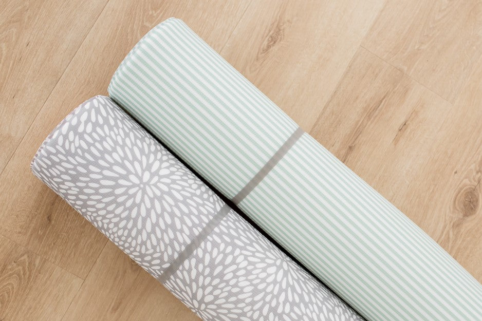 SMALL: Grey Petal / Mint Green Stripes Play Mat