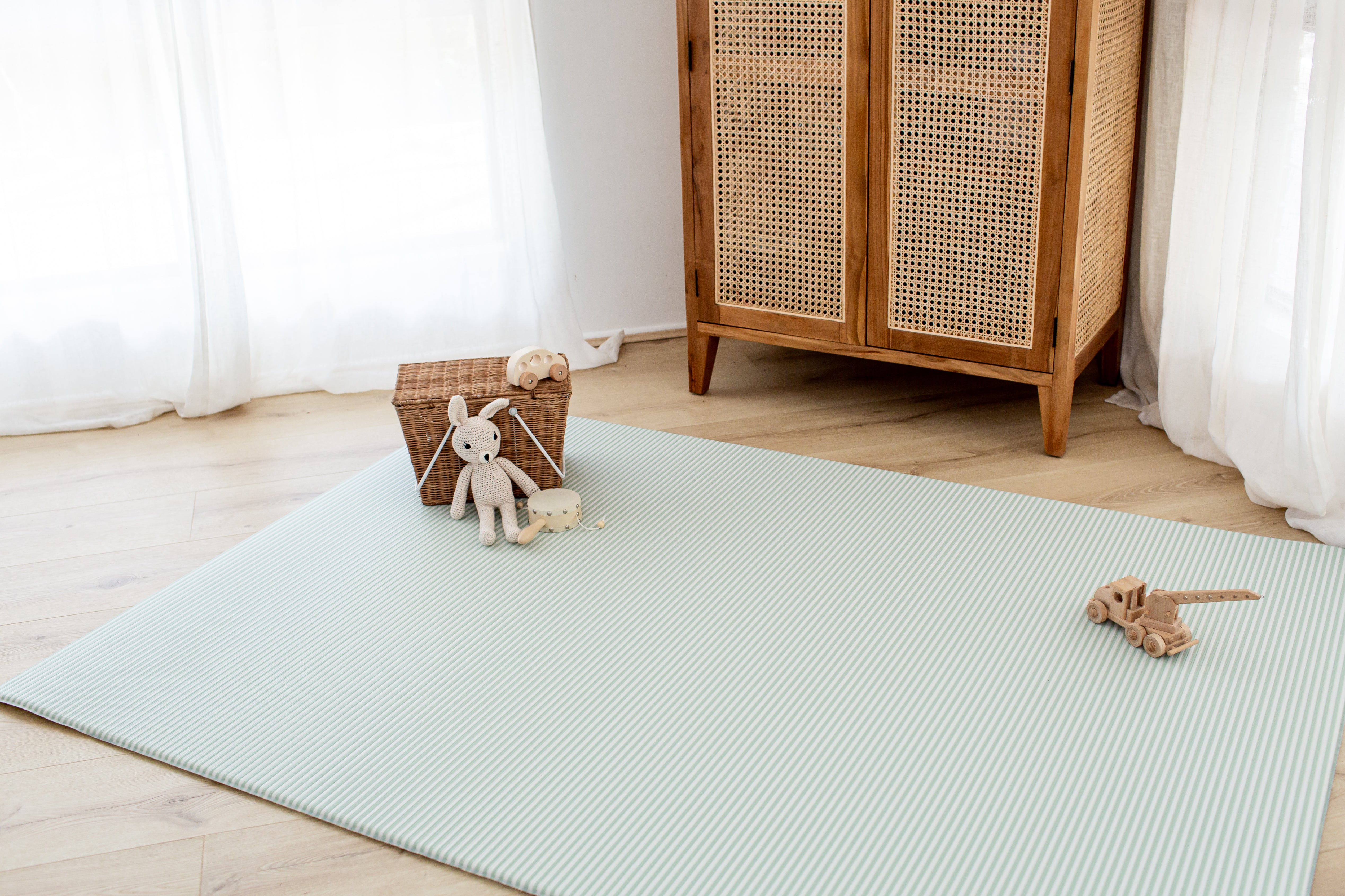 LARGE: Grey Petal / Mint Green Stripes Play Mat