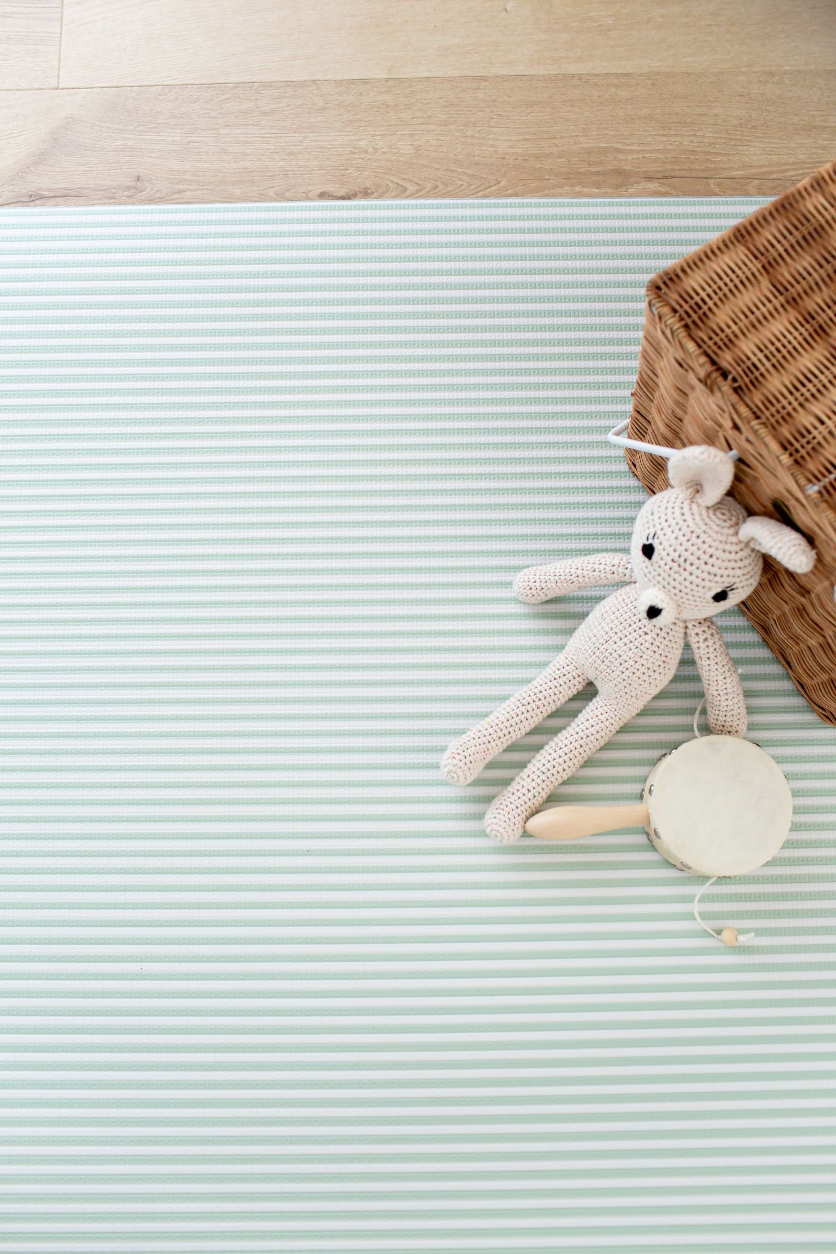 SMALL: Grey Petal / Mint Green Stripes Play Mat