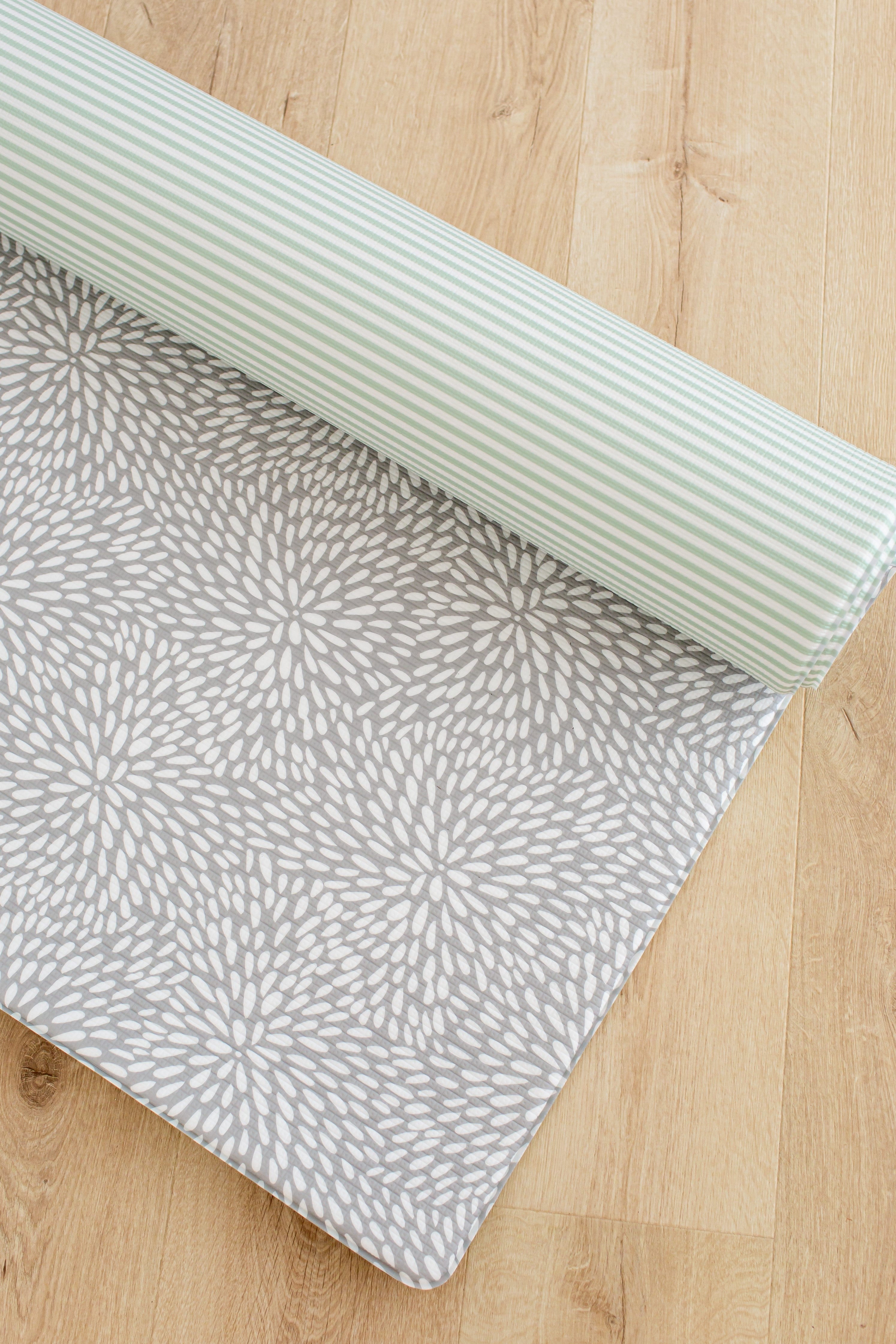 SMALL: Grey Petal / Mint Green Stripes Play Mat