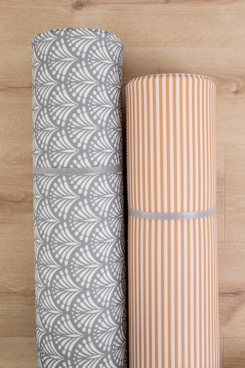 ROUND: Dark Grey Scallops / Clay Stripes Play Mat