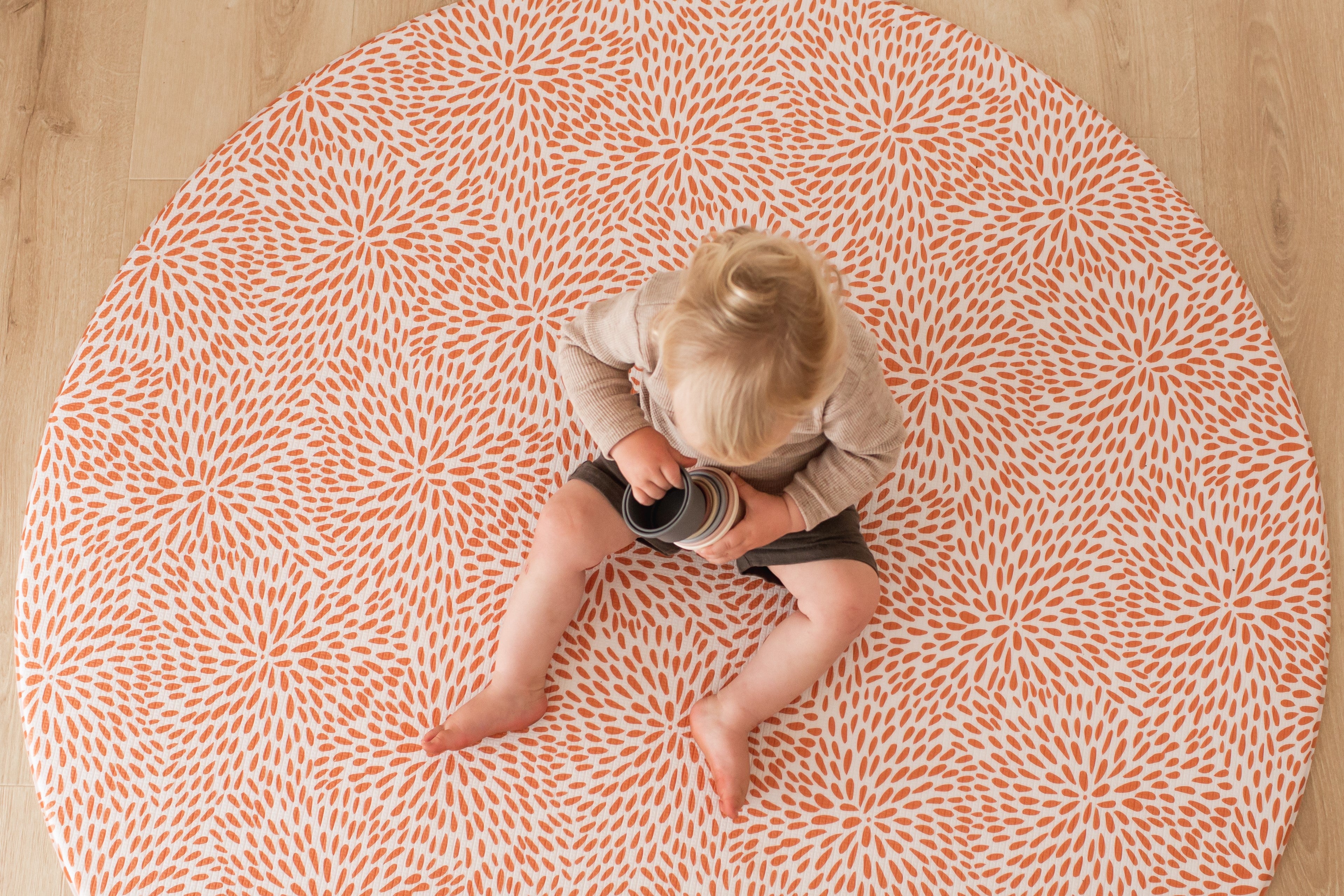 ROUND: Rust Petal / Neutral Palm Leaf Play Mat