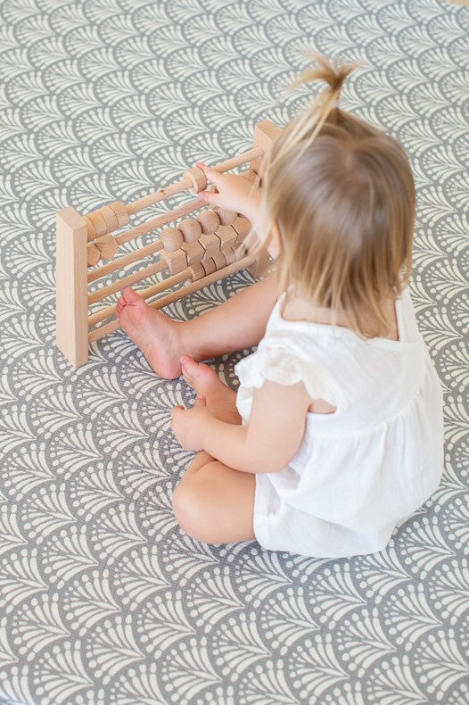 ROUND: Dark Grey Scallops / Clay Stripes Play Mat