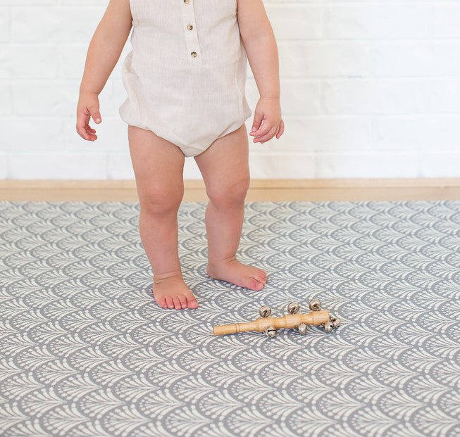 LARGE: Dark Grey Scallops / Clay Stripes Play Mat