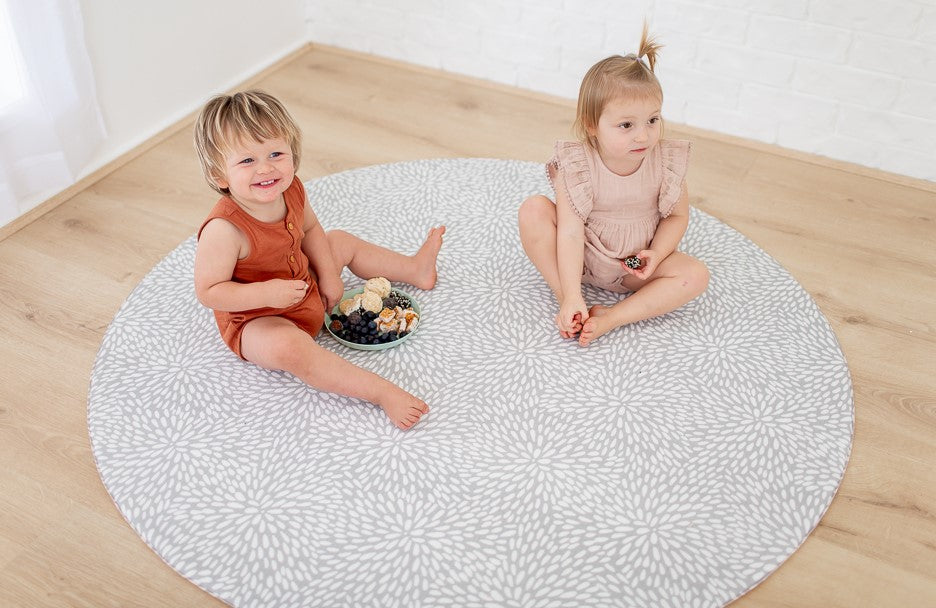 ROUND: Grey Petal / Mint Green Stripes Play Mat