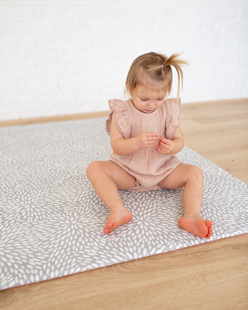 LARGE: Grey Petal / Mint Green Stripes Play Mat