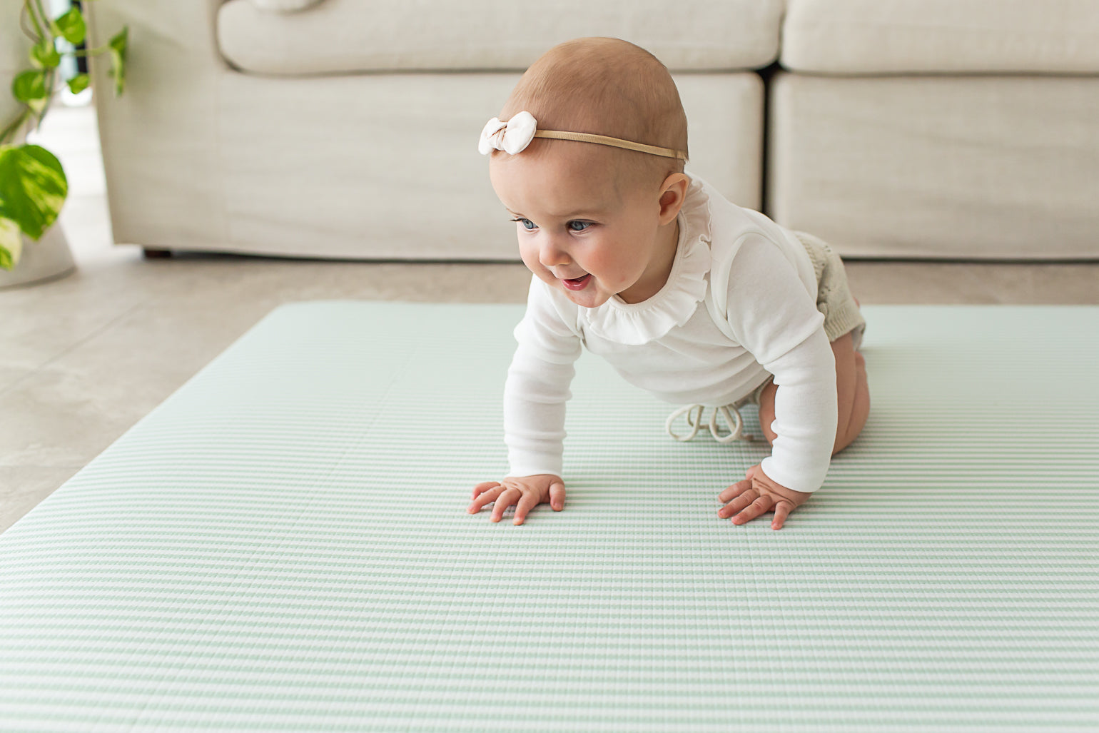 LARGE: Grey Petal / Mint Green Stripes Play Mat