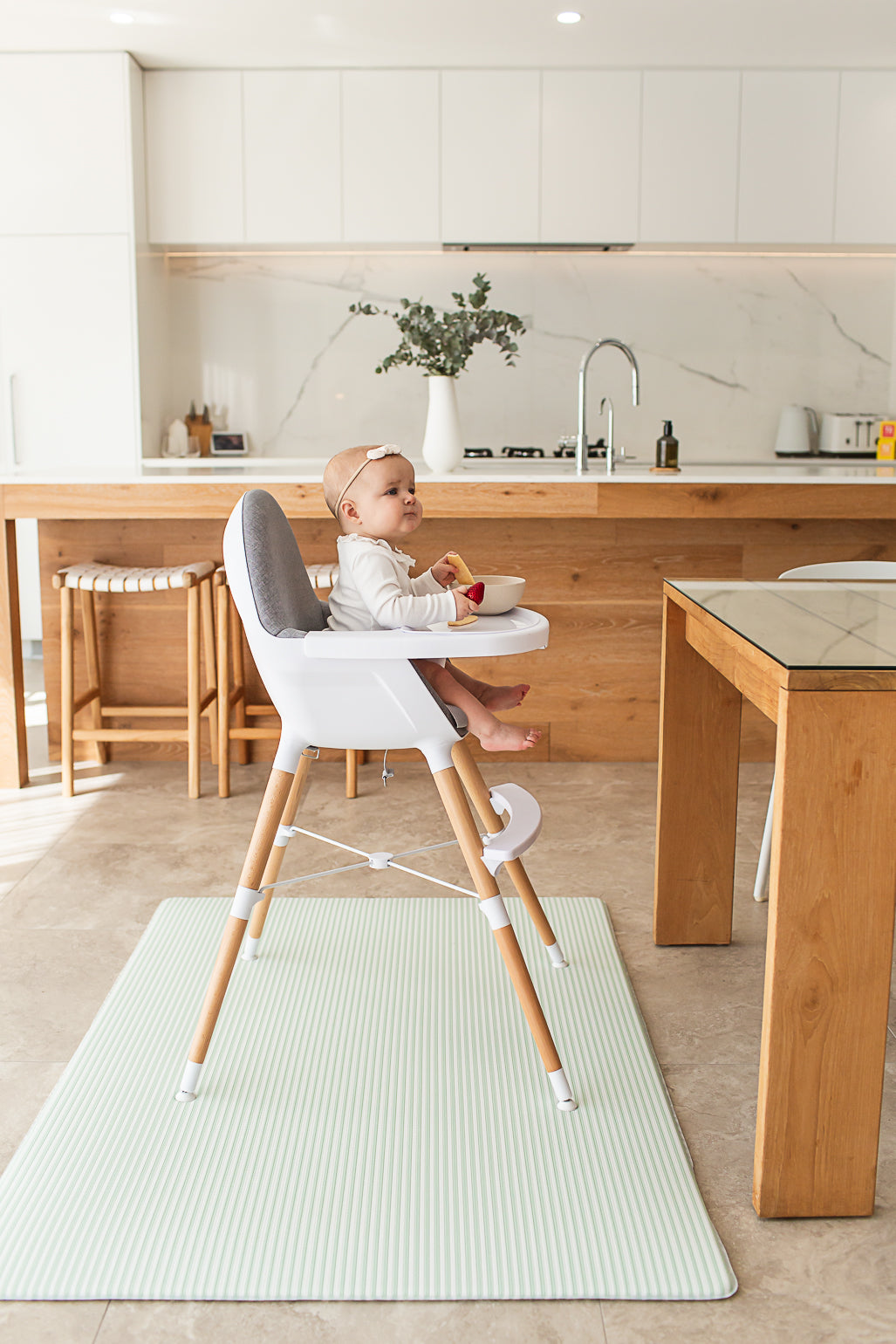 SMALL: Grey Petal / Mint Green Stripes Play Mat