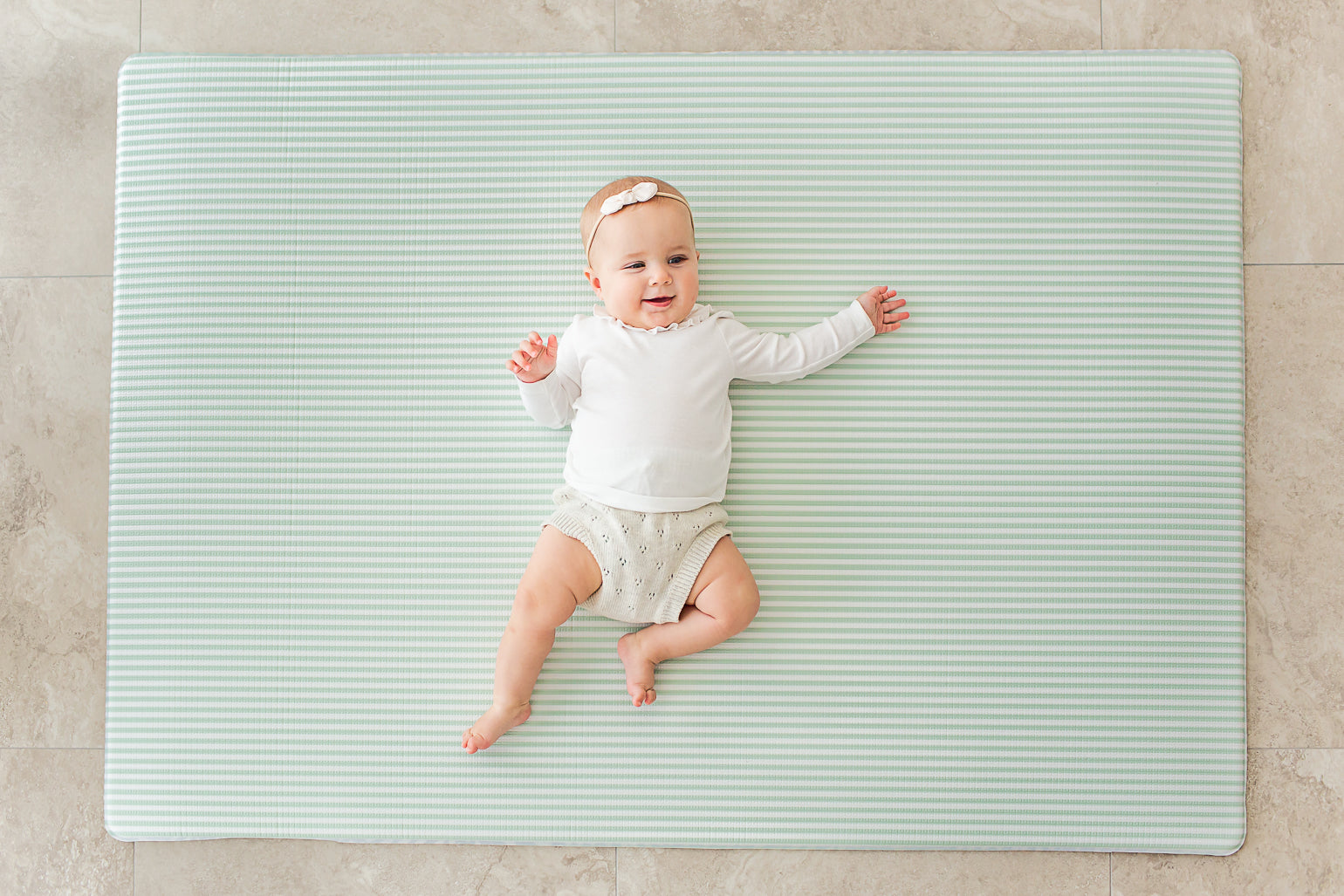SMALL: Grey Petal / Mint Green Stripes Play Mat