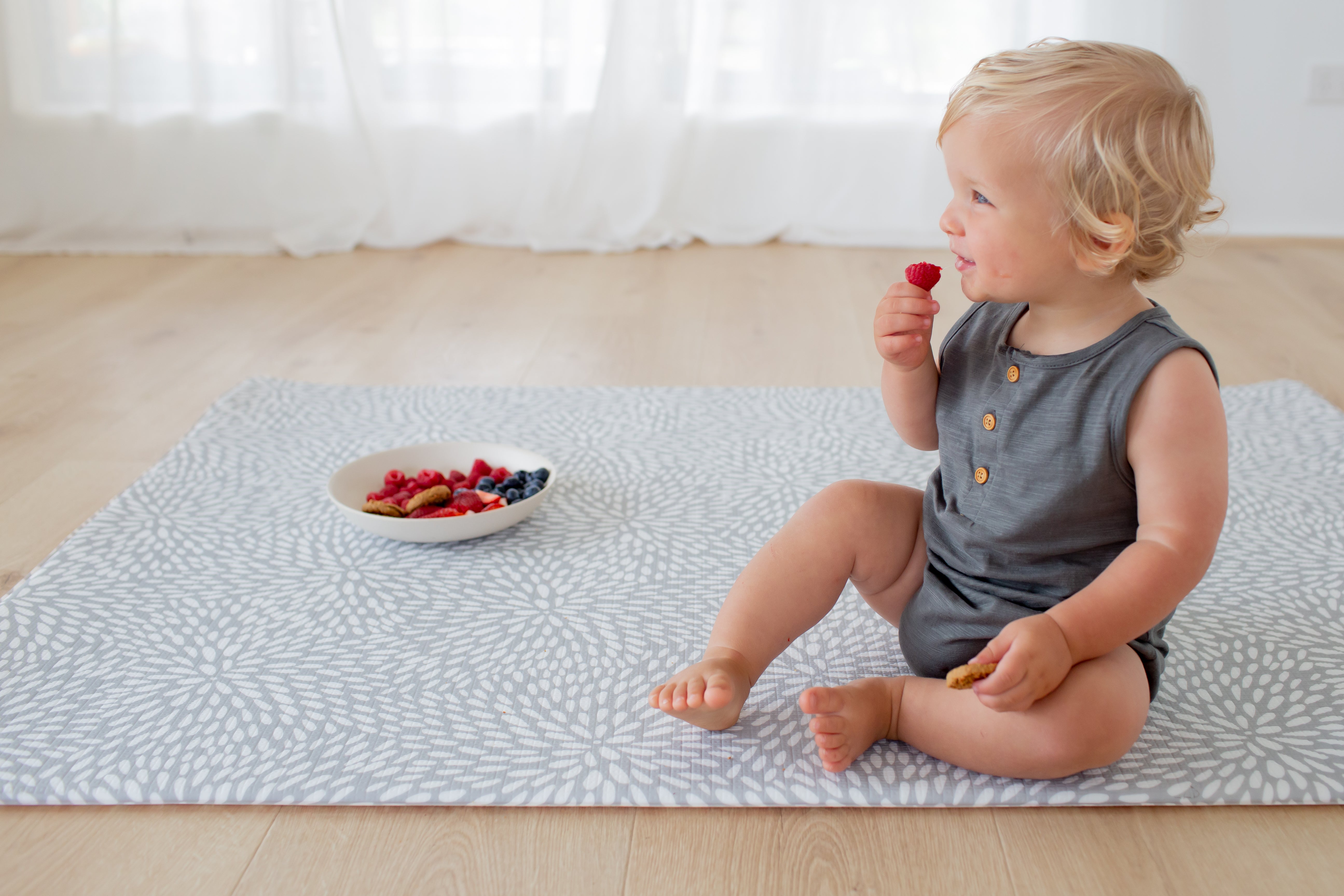 SMALL: Grey Petal / Mint Green Stripes Play Mat
