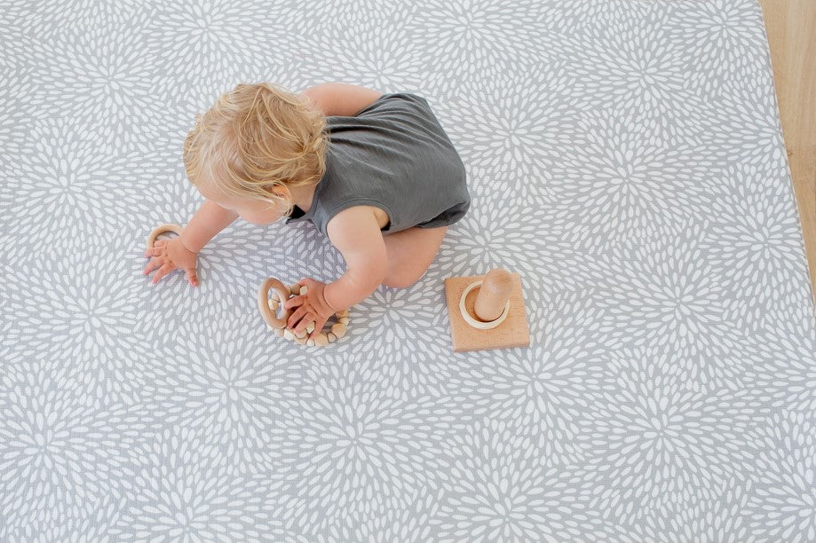 SMALL: Grey Petal / Mint Green Stripes Play Mat