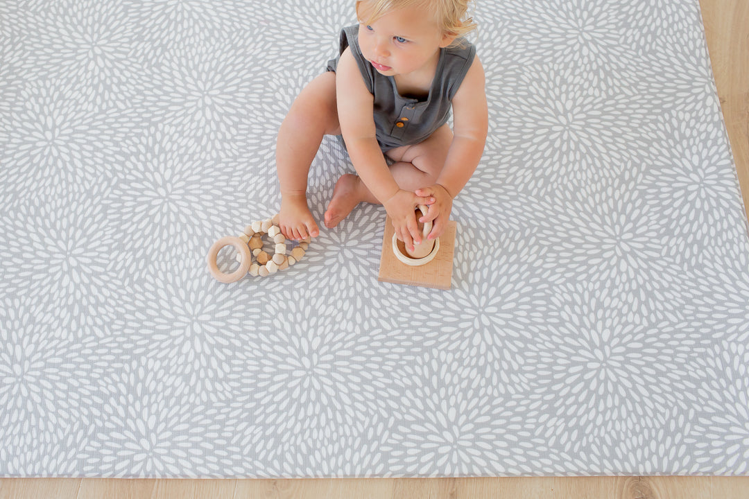 SMALL: Grey Petal / Mint Green Stripes Play Mat
