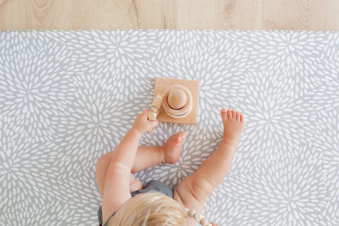 SMALL: Grey Petal / Mint Green Stripes Play Mat