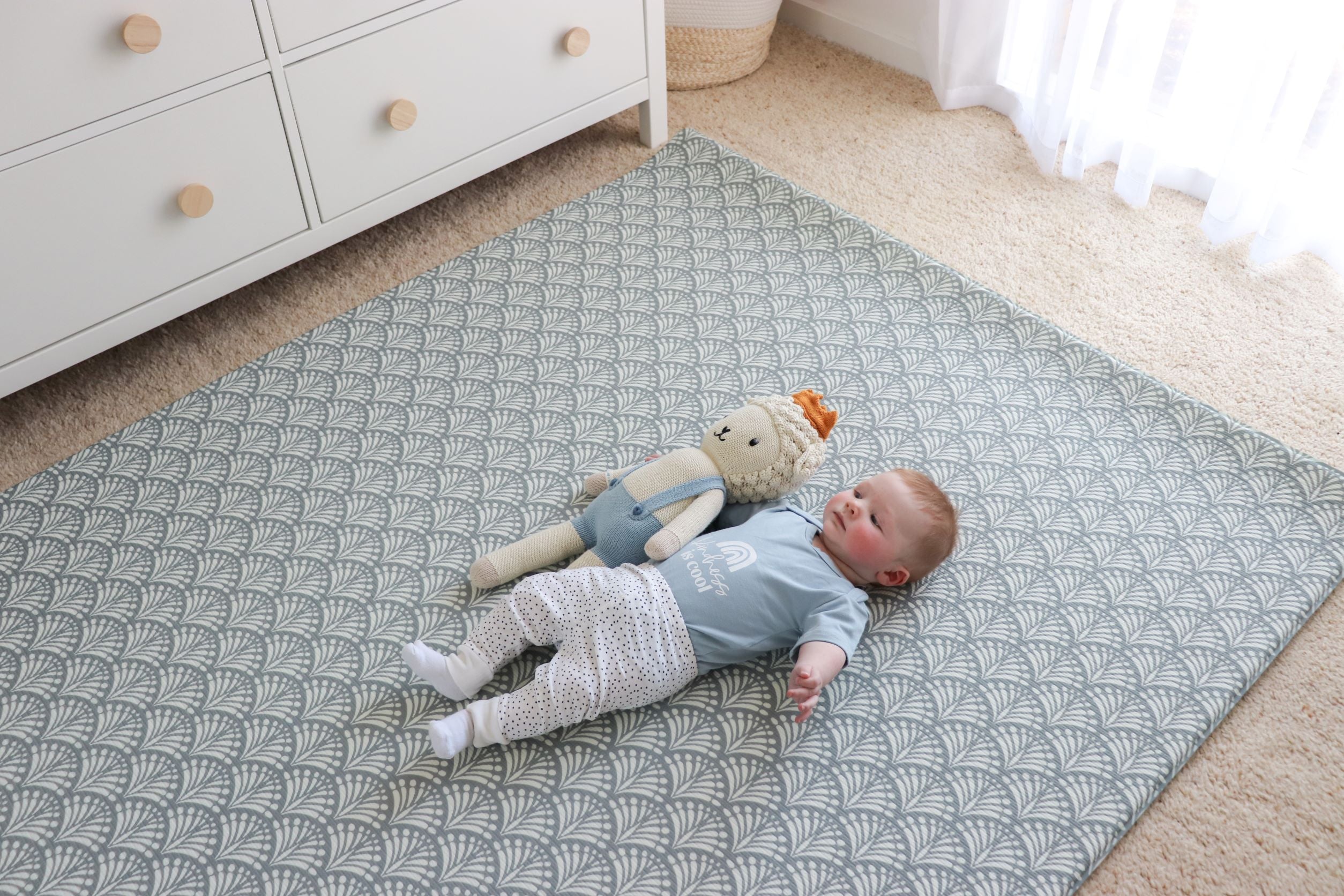 LARGE: Dark Grey Scallops / Clay Stripes Play Mat