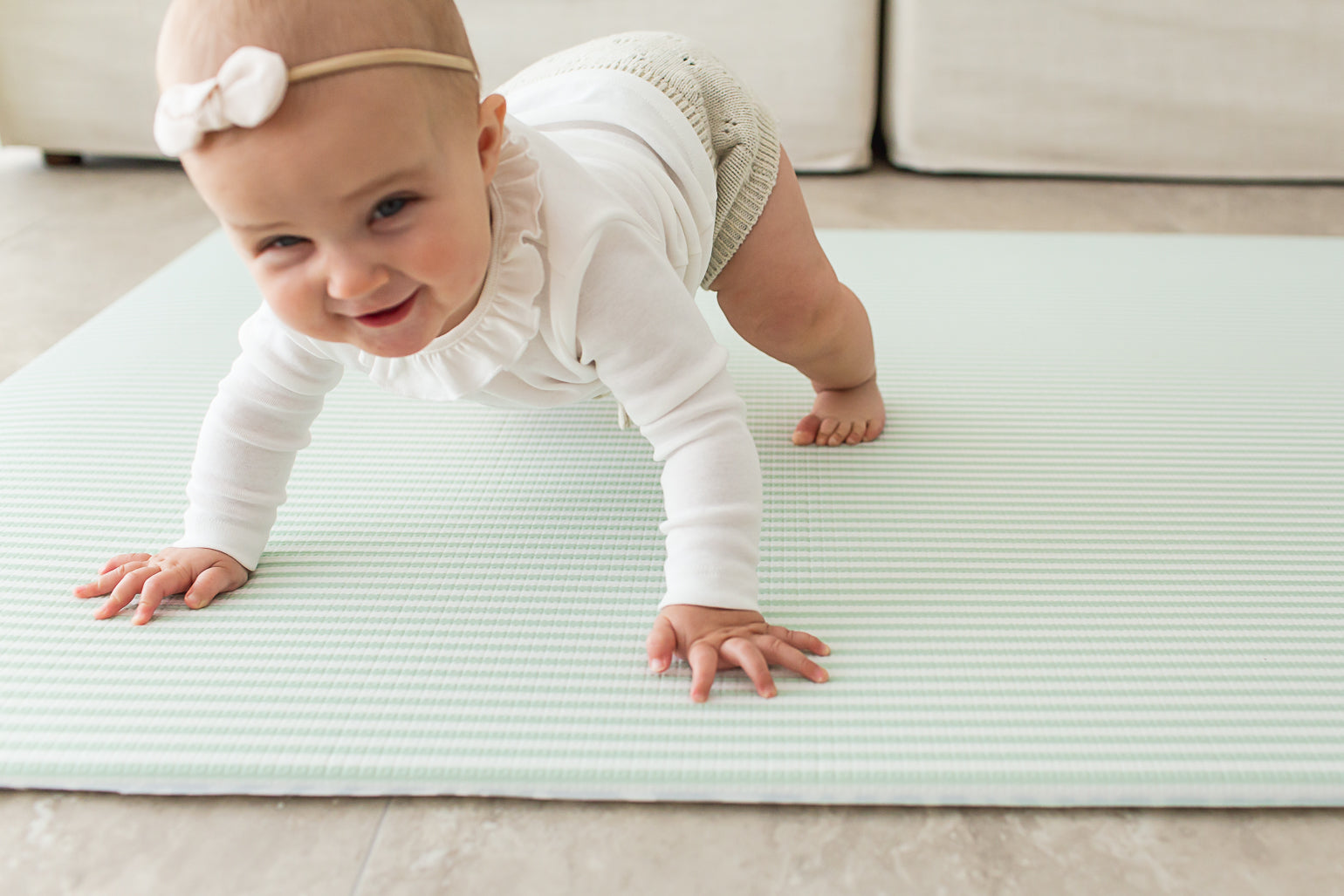 SMALL: Grey Petal / Mint Green Stripes Play Mat