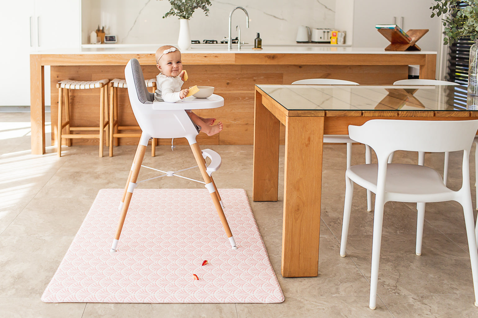 SMALL: Pink Scallops / Neutral Palm Leaf Play Mat