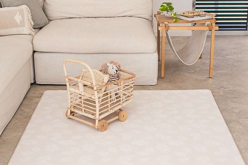 SMALL: Pink Scallops / Neutral Palm Leaf Play Mat