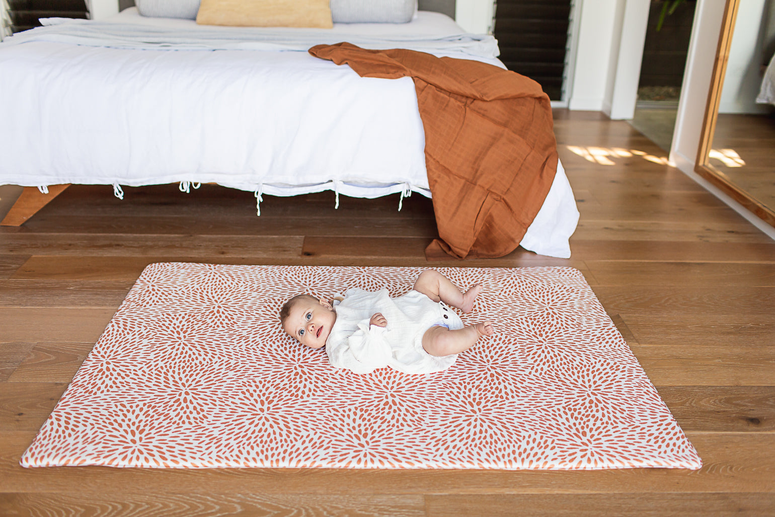 SMALL: Rust Petal / Neutral Palm Leaf Play Mat