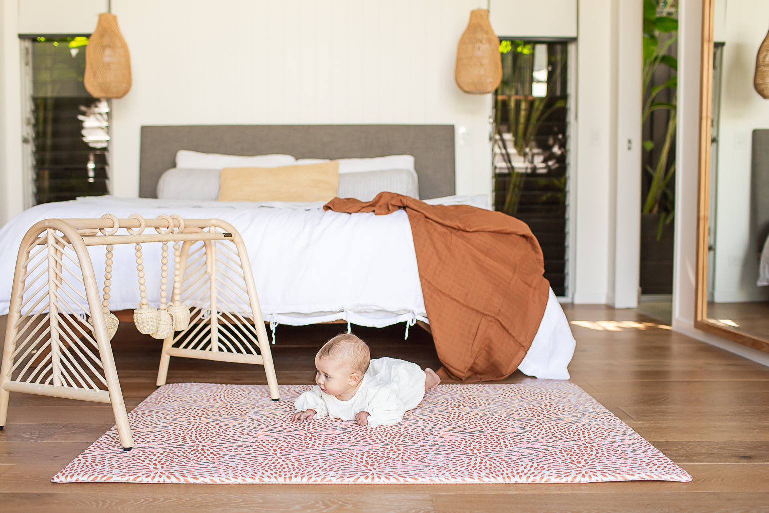 SMALL: Rust Petal / Neutral Palm Leaf Play Mat