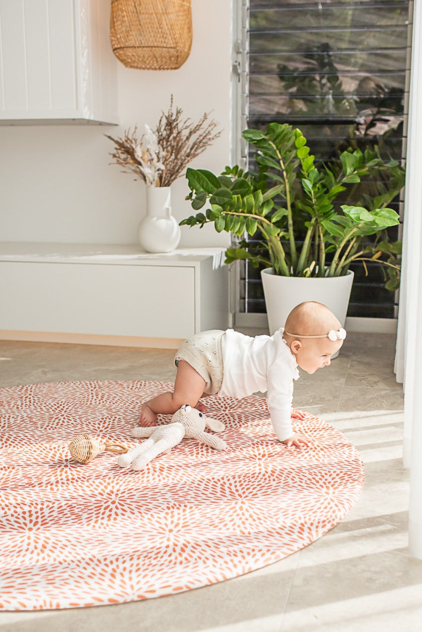 ROUND: Rust Petal / Neutral Palm Leaf Play Mat