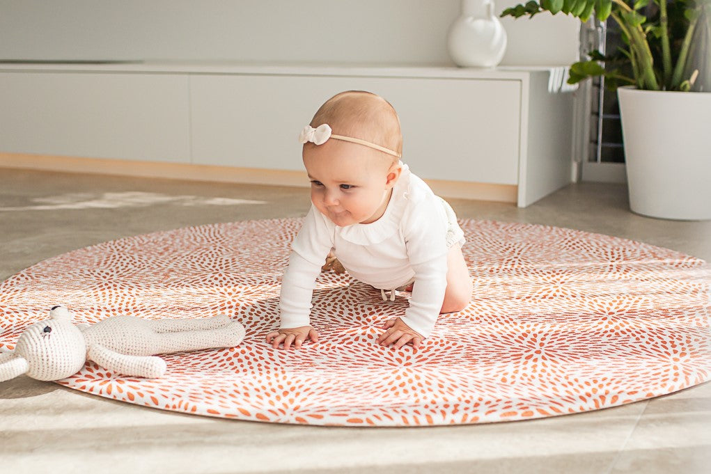 ROUND: Rust Petal / Neutral Palm Leaf Play Mat