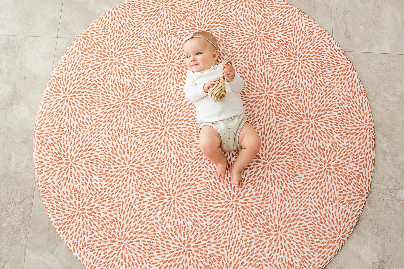 ROUND: Rust Petal / Neutral Palm Leaf Play Mat