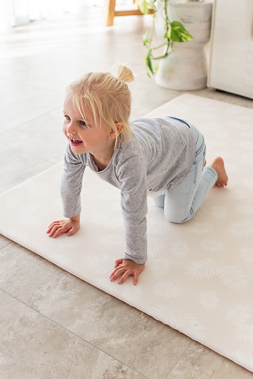 LARGE: Pink Scallops / Neutral Palm Leaf Play Mat