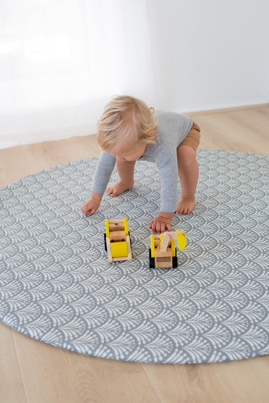 ROUND: Dark Grey Scallops / Clay Stripes Play Mat