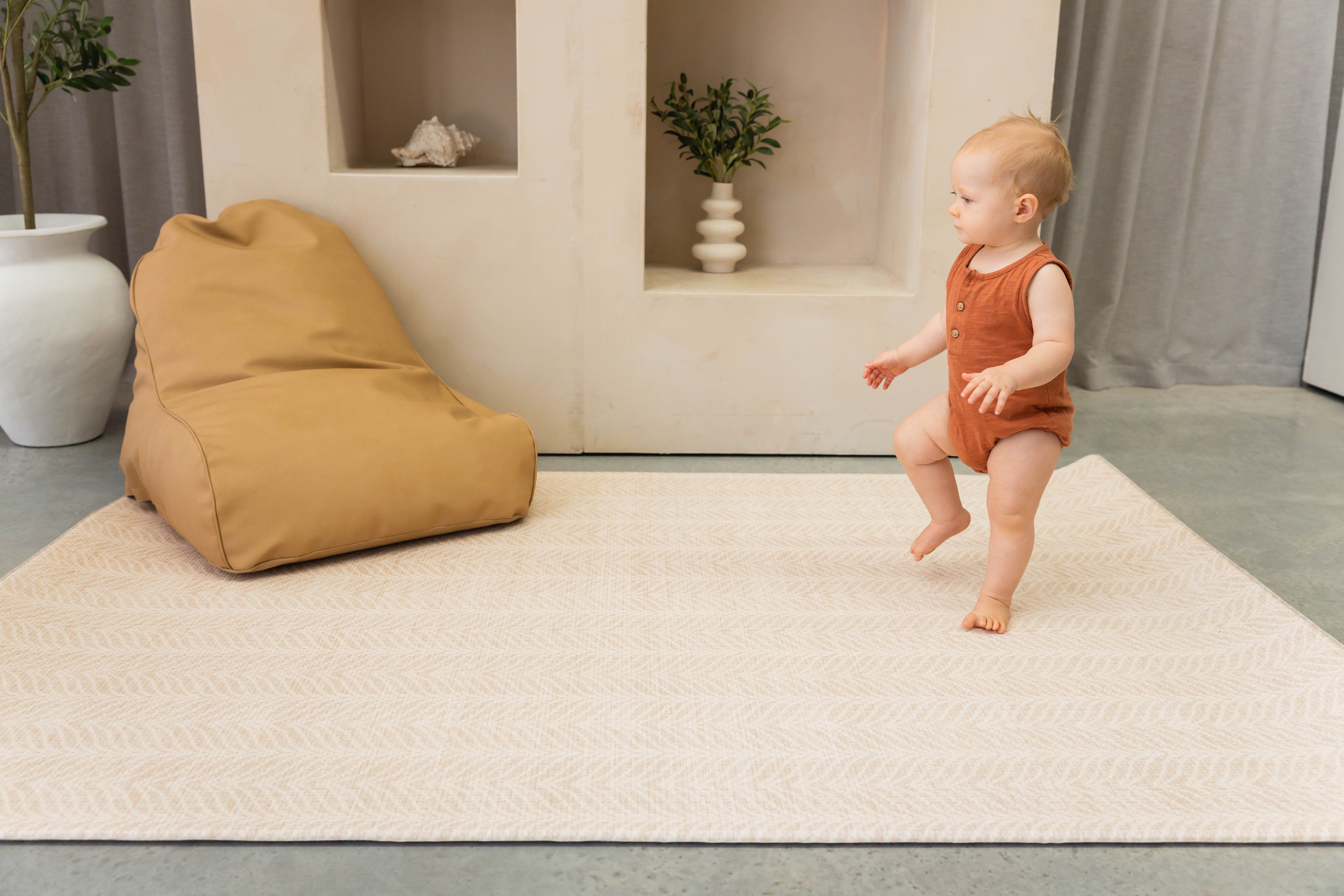 LARGE: Herringbone / Vintage Fade - Warm Neutral