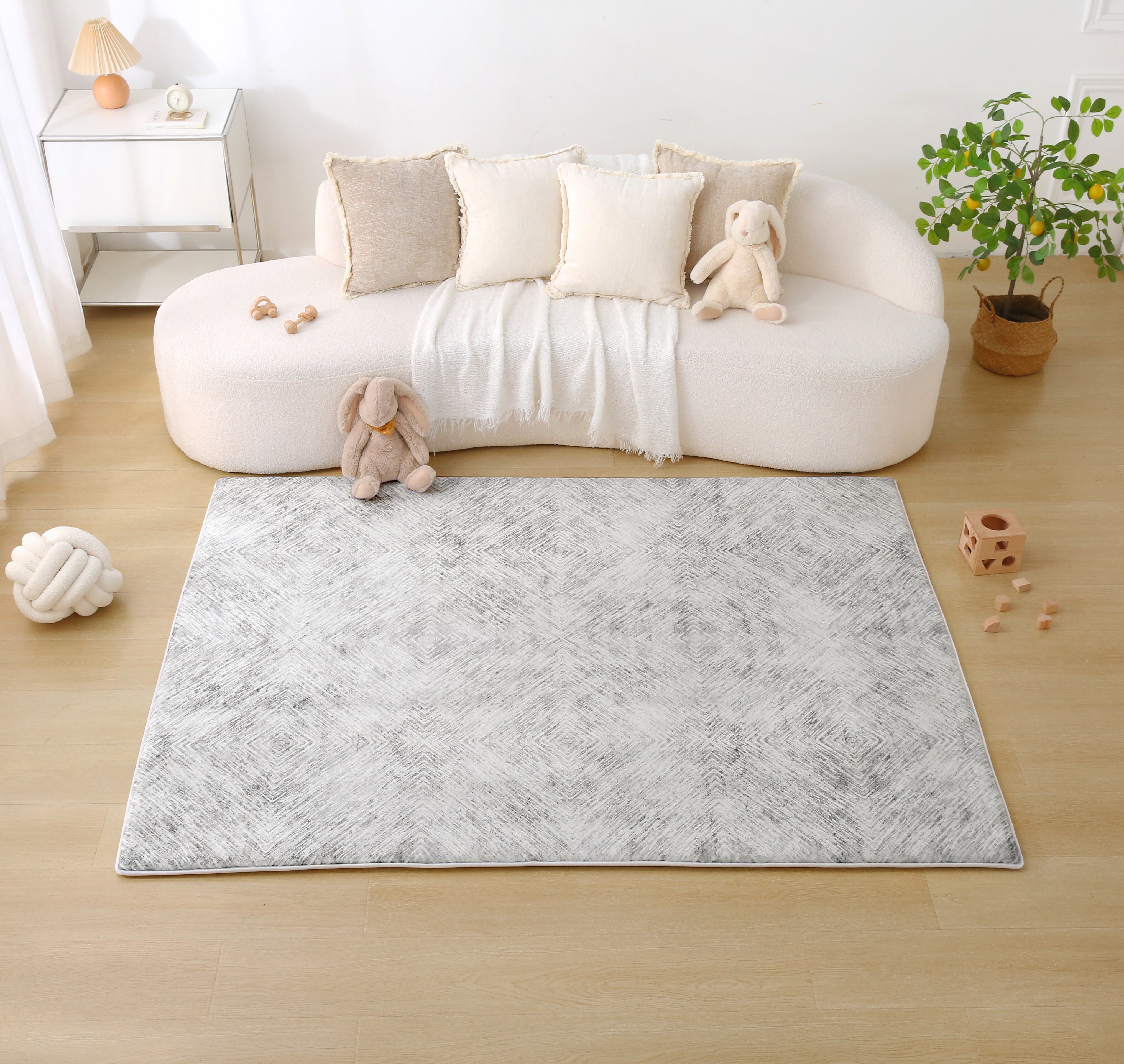 Plush Play Mat - Ikat Diamond - Stone Grey