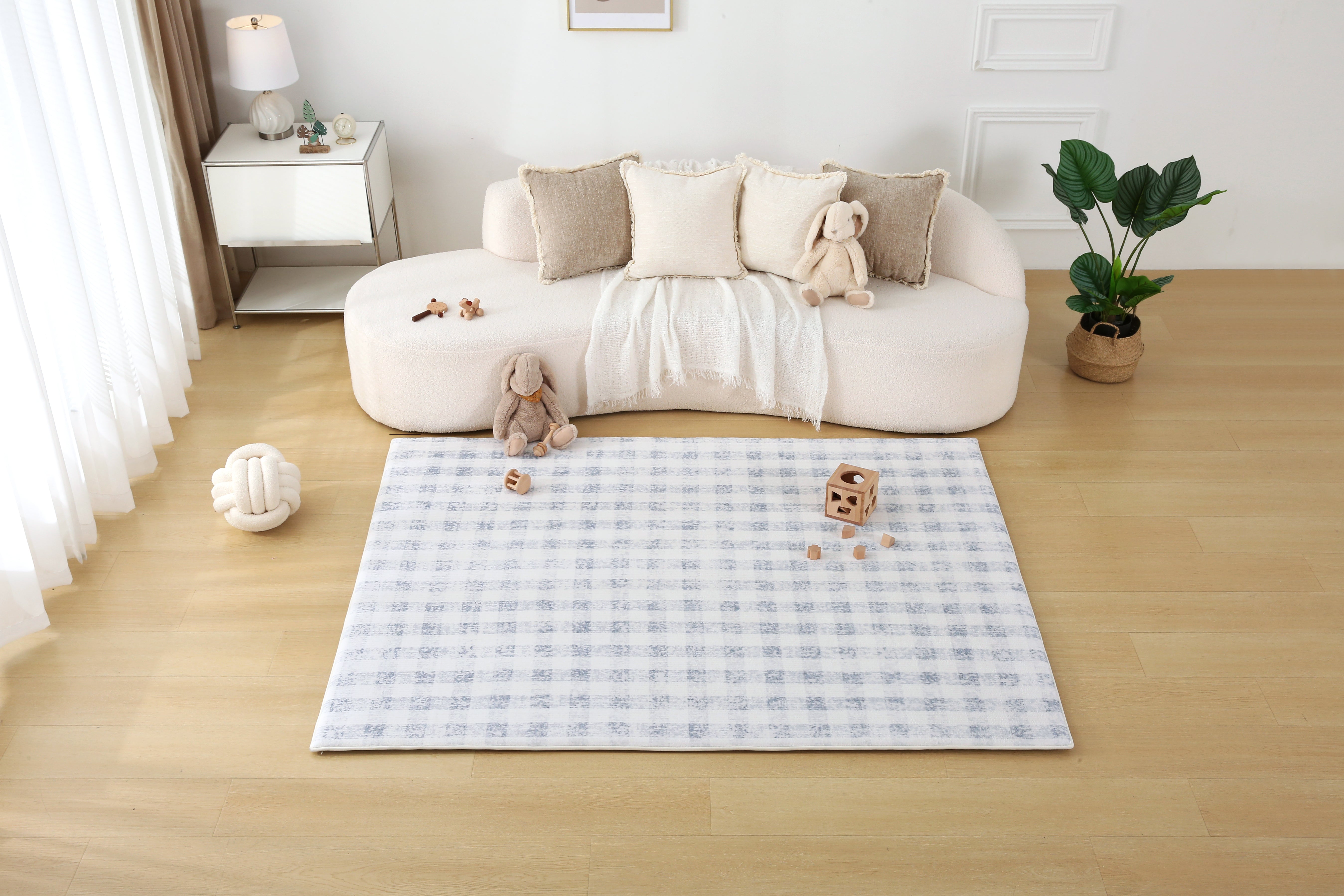 Plush Play Mat - Gingham - Denim