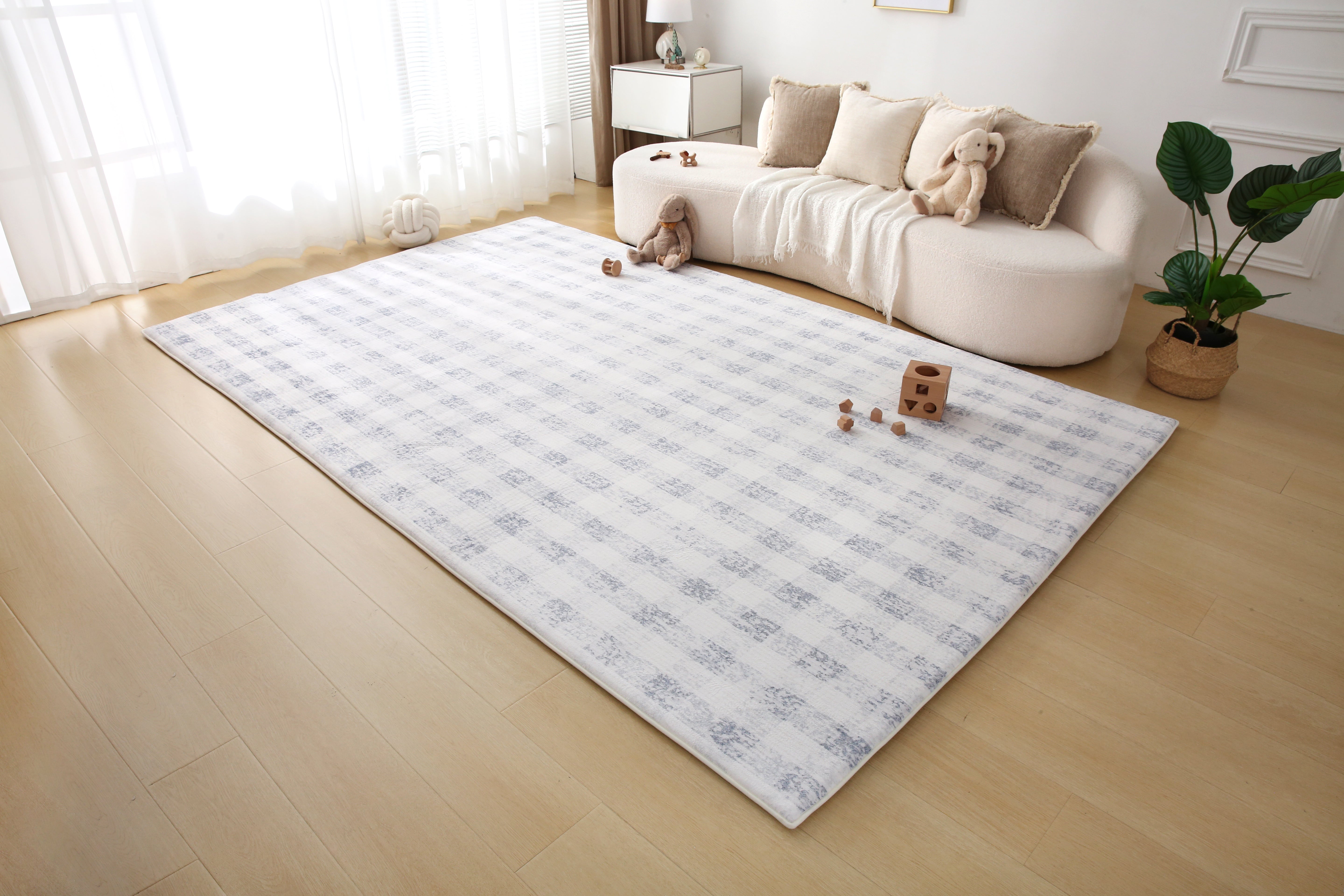 Plush Play Mat - Gingham - Denim