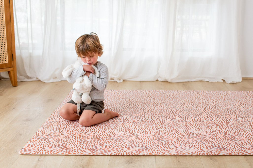 Large Rust Petal / Neutral Palm Leaf Luxury Play Mat - Luxe at Play