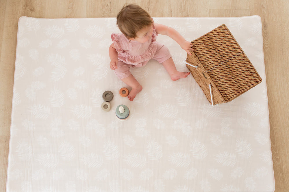 Rust Petal / Neutral Palm Leaf Small Play Mat Australia - Luxe at Play