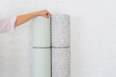 SMALL: Grey Petal / Mint Green Stripes Play Mat