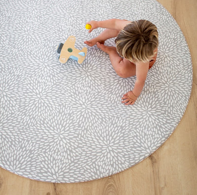 ROUND: Grey Petal / Mint Green Stripes Play Mat