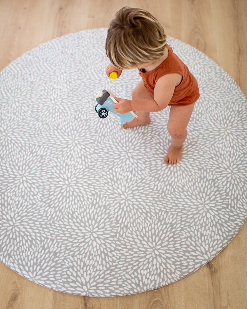 ROUND: Grey Petal / Mint Green Stripes Play Mat