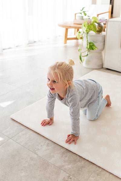 SMALL: Pink Scallops / Neutral Palm Leaf Play Mat